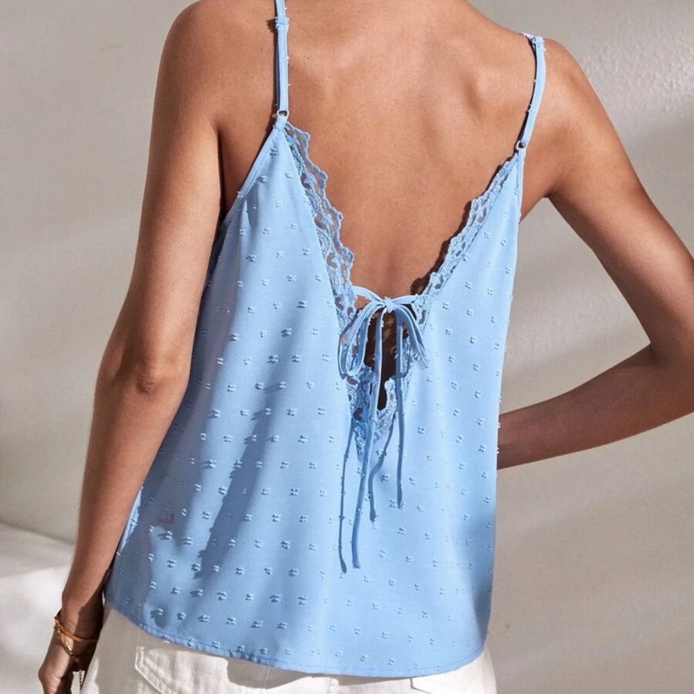 Boho Swiss Dot Lace trim Cami Tank Top - Picture 9 of 13